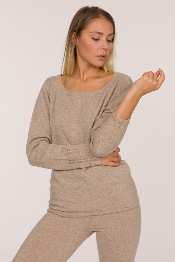 Nanda Eco-Cashmere Boat Neck Jumper - Light Beige